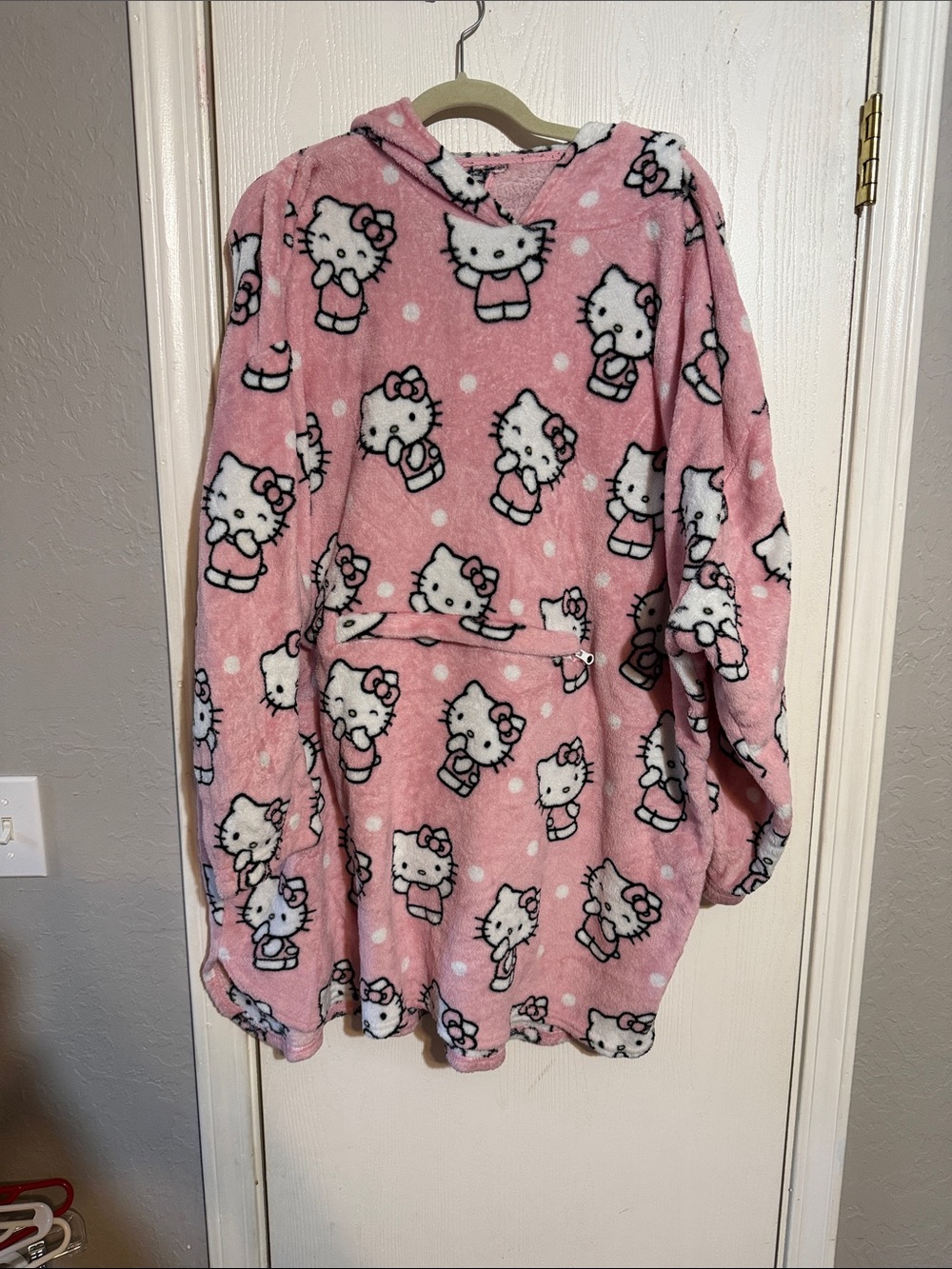 Hello Kitty Pink Plush Hooded Kids Pajama Pullover